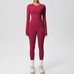 Women's 2-Piece Yoga Set: Long Sleeve Crop Top & Leggings for Gym and Fitness