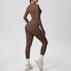 Women's 2-Piece Yoga Set: Long Sleeve Crop Top & Leggings for Gym and Fitness