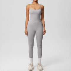 Women's 2-Piece Yoga Set: Hanging Neck Bra & Sports Shorts for Fitness