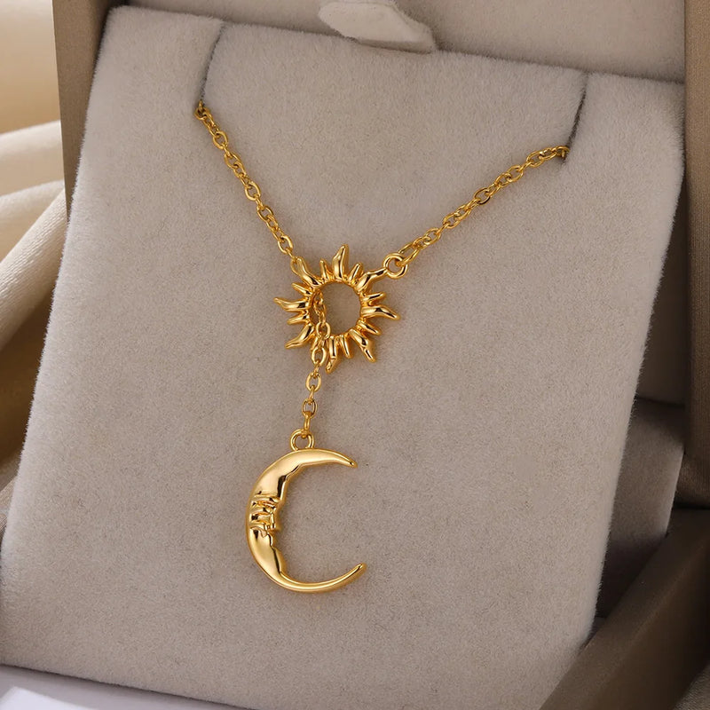Exquisite Bohemian Clavicle Necklace – Stainless Steel Sun & Moon Pendant - YanaChi Store