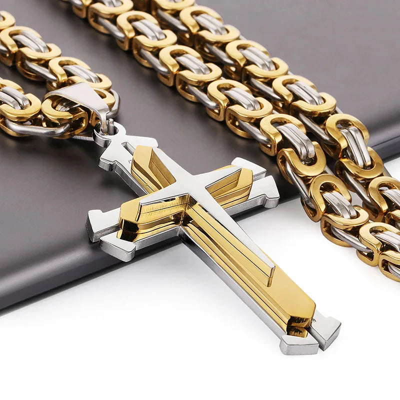 Men's Stainless Steel Cross Pendant Necklace – 45cm Chain, Anti-Fading Design, With Gift Box - YanaChi Store