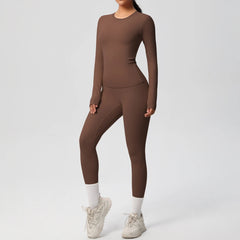 Women's 2-Piece Yoga Set: Long Sleeve Crop Top & Leggings for Gym and Fitness