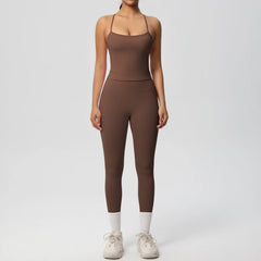 Women's 2-Piece Yoga Set: Hanging Neck Bra & Sports Shorts for Fitness