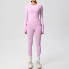 Women's 2-Piece Yoga Set: Long Sleeve Crop Top & Leggings for Gym and Fitness