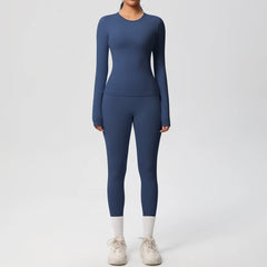 Women's 2-Piece Yoga Set: Long Sleeve Crop Top & Leggings for Gym and Fitness
