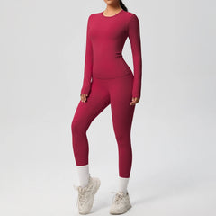 Women's 2-Piece Yoga Set: Long Sleeve Crop Top & Leggings for Gym and Fitness
