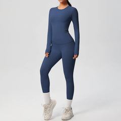 Women's 2-Piece Yoga Set: Long Sleeve Crop Top & Leggings for Gym and Fitness