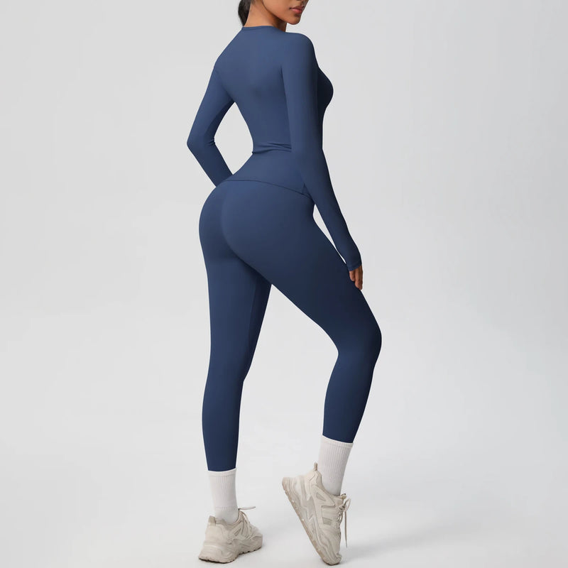 Women's 2-Piece Yoga Set: Long Sleeve Crop Top & Leggings for Gym and Fitness
