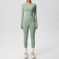 Women's 2-Piece Yoga Set: Long Sleeve Crop Top & Leggings for Gym and Fitness