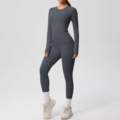Women's 2-Piece Yoga Set: Long Sleeve Crop Top & Leggings for Gym and Fitness