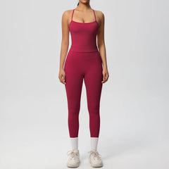 Women's 2-Piece Yoga Set: Hanging Neck Bra & Sports Shorts for Fitness