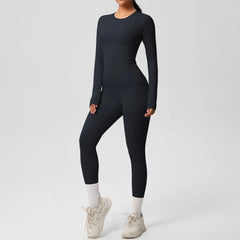 Women's 2-Piece Yoga Set: Long Sleeve Crop Top & Leggings for Gym and Fitness