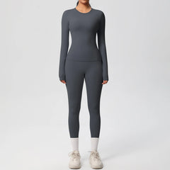 Women's 2-Piece Yoga Set: Long Sleeve Crop Top & Leggings for Gym and Fitness