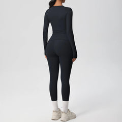 Women's 2-Piece Yoga Set: Long Sleeve Crop Top & Leggings for Gym and Fitness