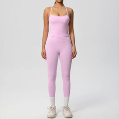 Women's 2-Piece Yoga Set: Hanging Neck Bra & Sports Shorts for Fitness