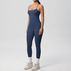 Women's 2-Piece Yoga Set: Hanging Neck Bra & Sports Shorts for Fitness