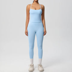 Women's 2-Piece Yoga Set: Hanging Neck Bra & Sports Shorts for Fitness