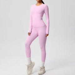 Women's 2-Piece Yoga Set: Long Sleeve Crop Top & Leggings for Gym and Fitness
