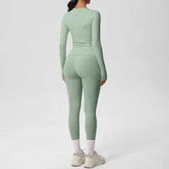 Women's 2-Piece Yoga Set: Long Sleeve Crop Top & Leggings for Gym and Fitness