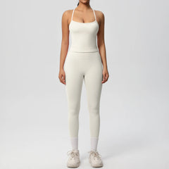 Women's 2-Piece Yoga Set: Hanging Neck Bra & Sports Shorts for Fitness