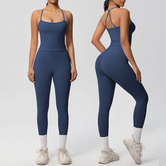 Women's 2-Piece Yoga Set: Hanging Neck Bra & Sports Shorts for Fitness