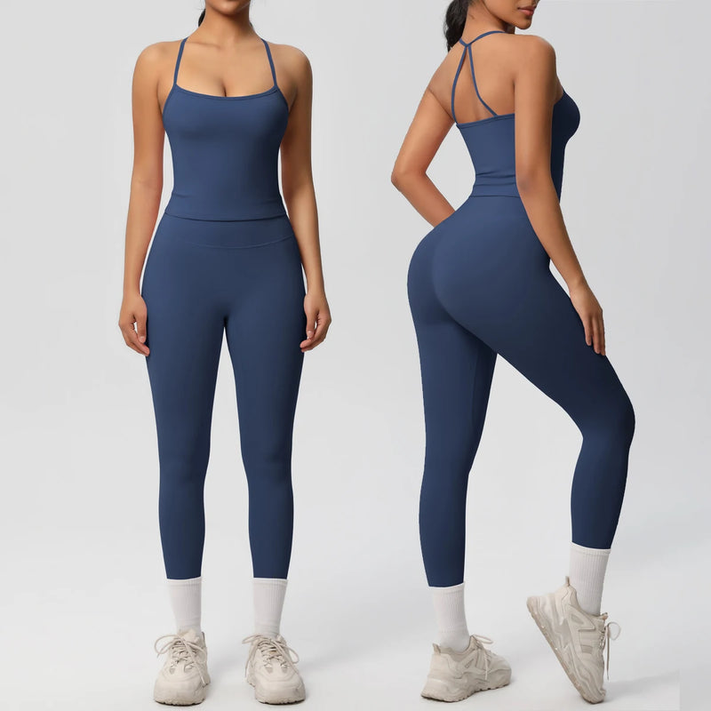 Women's 2-Piece Yoga Set: Hanging Neck Bra & Sports Shorts for Fitness