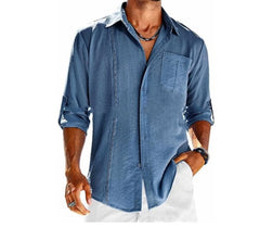 Men's Casual Long Sleeve Polo Shirt – Solid Color Button Design with Pocket - YanaChi Store