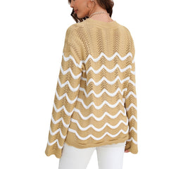 Women's Long Sleeve Knitwear – Loose Fit Pullover Sweater with Stitching Design - YanaChi Store