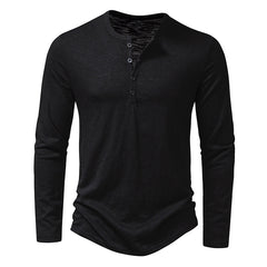 Men's Long Sleeve Henry Collar T-Shirt – Fashionable Button Top - YanaChi Store
